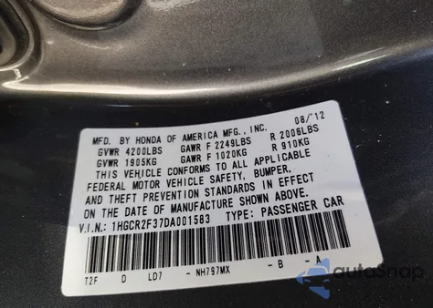 2013 Honda Accord Lx from USA, damaged, VIN 1HGCR2F37DA001583